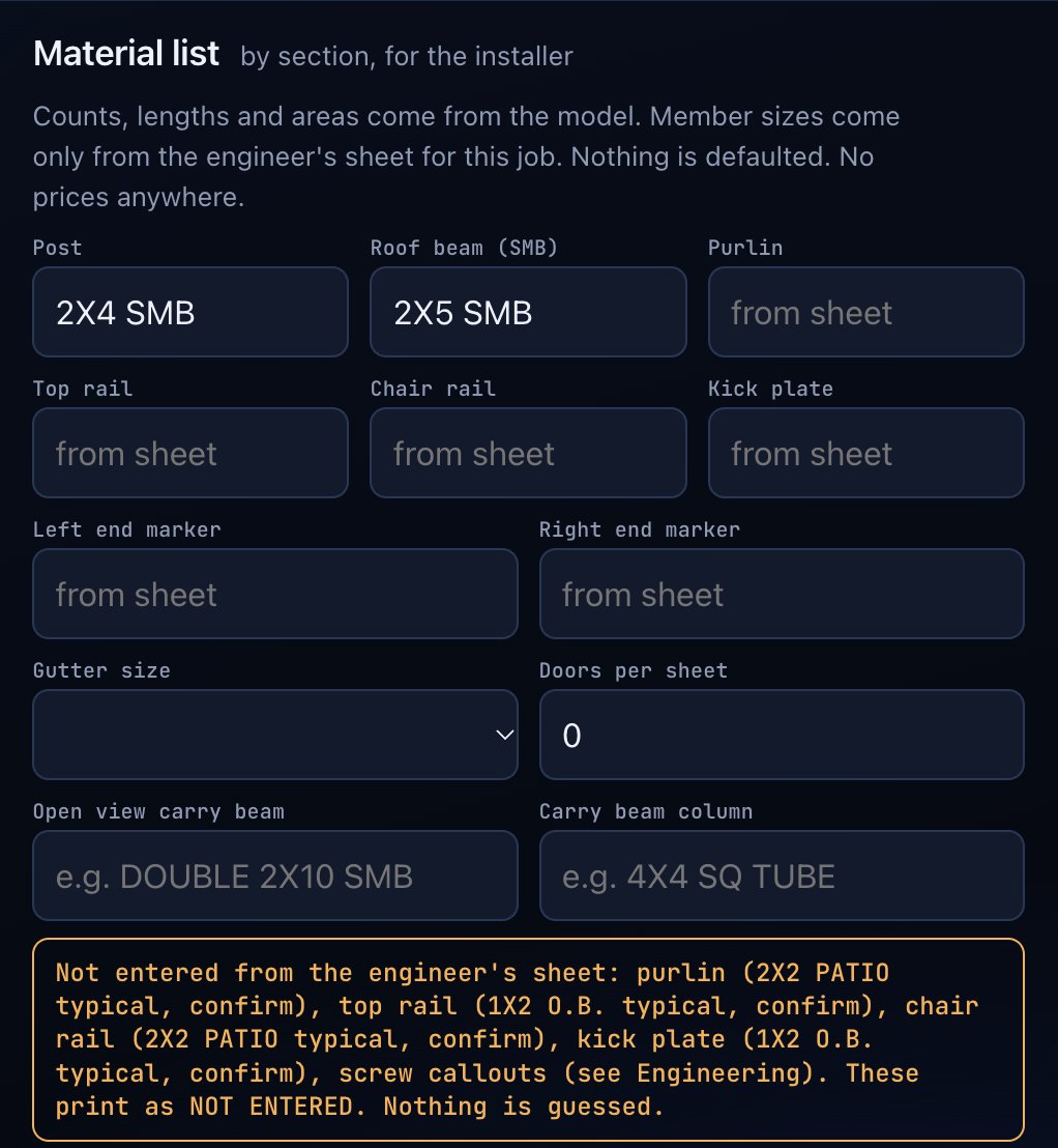 Material list panel